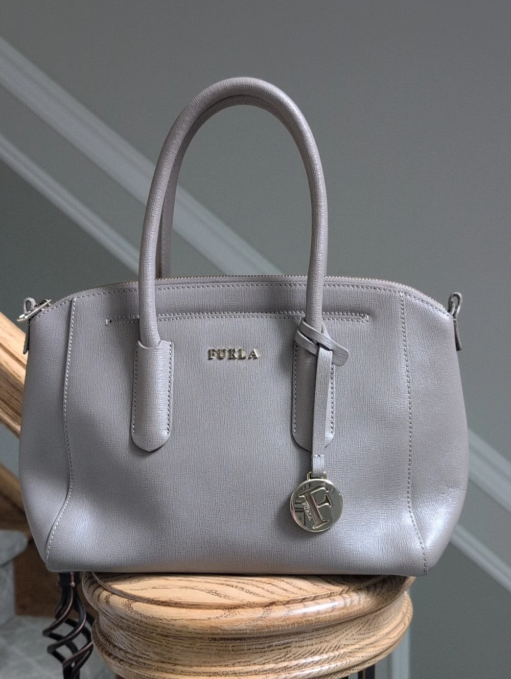 Furla Saffiano Leather Satchel in Taupe Gray EUC